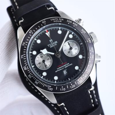 M79360N BLACK BAY CHRONO Automatic Chronograph Mens Watch TWF Black Dial Leather Strap Super Clone