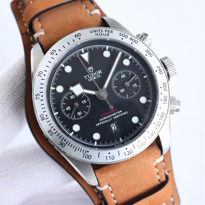 M79360N BLACK BAY CHRONO Automatic Chronograph Mens Watch TWF Black Dial Leather Strap Super Clone