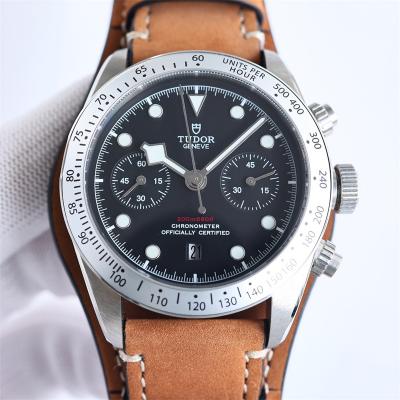 M79350 BLACK BAY CHRONO Automatic Chronograph Mens Watch TWF Black Steel Dial Brown Leather Strap Super Clone