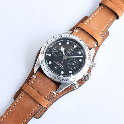 M79350 BLACK BAY CHRONO Automatic Chronograph Mens Watch TWF Black Steel Dial Brown Leather Strap Super Clone