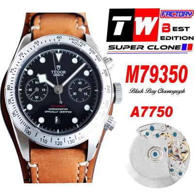 M79350 BLACK BAY CHRONO Automatic Chronograph Mens Watch TWF Black Steel Dial Brown Leather Strap Super Clone