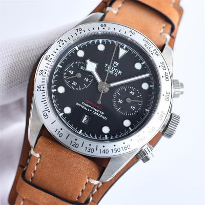 M79350 BLACK BAY CHRONO Automatic Chronograph Mens Watch TWF Black Steel Dial Brown Leather Strap Super Clone