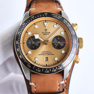 M79363N BLACK BAY CHRONO Automatic Chronograph Mens Watch TWF Two Tone Gold Dial Brown Leather Strap Super Clone