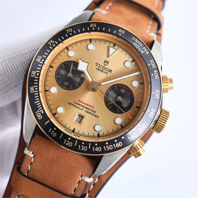 M79363N BLACK BAY CHRONO Automatic Chronograph Mens Watch TWF Two Tone Gold Dial Brown Leather Strap Super Clone