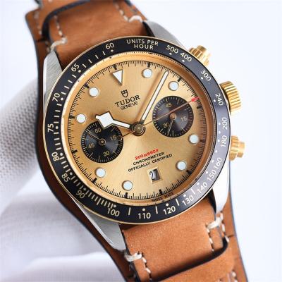 M79363N BLACK BAY CHRONO Automatic Chronograph Mens Watch TWF Two Tone Gold Dial Brown Leather Strap Super Clone