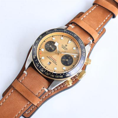 M79363N BLACK BAY CHRONO Automatic Chronograph Mens Watch TWF Two Tone Gold Dial Brown Leather Strap Super Clone