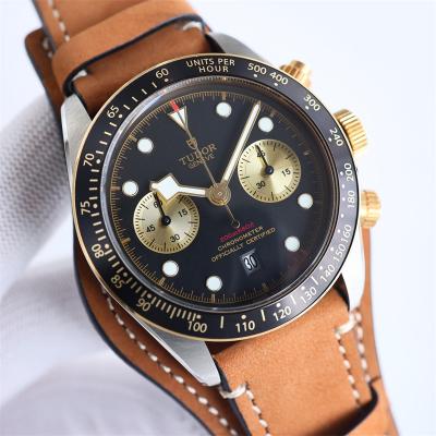 M79363N BLACK BAY CHRONO Automatic Chronograph Mens Watch TWF Two Tone Gold Black Dial Brown Leather Strap Super Clone