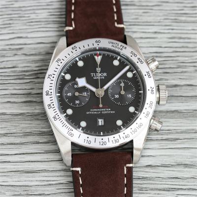 M79350 BLACK BAY CHRONO Automatic Chronograph Mens Watch TWF Steel Case Black Dial Brown Leather Strap Super Clone