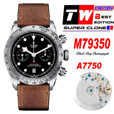 M79350 BLACK BAY CHRONO Automatic Chronograph Mens Watch TWF Steel Case Black Dial Brown Leather Strap Super Clone