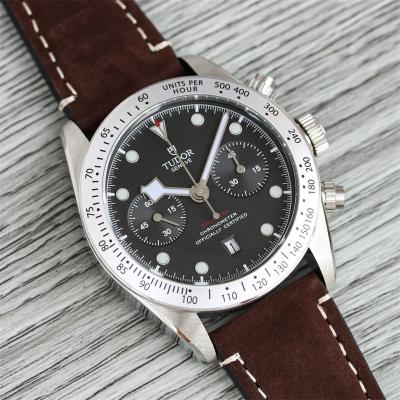 M79350 BLACK BAY CHRONO Automatic Chronograph Mens Watch TWF Steel Case Black Dial Brown Leather Strap Super Clone