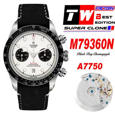 M79360N BLACK BAY CHRONO Automatic Chronograph Mens Watch TWF Steel Case White Dial Black Leather Strap Super Clone