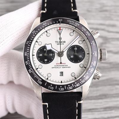 M79360N BLACK BAY CHRONO Automatic Chronograph Mens Watch TWF Steel Case White Dial Black Leather Strap Super Clone