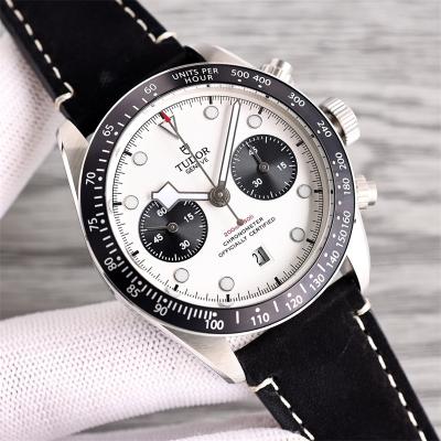 M79360N BLACK BAY CHRONO Automatic Chronograph Mens Watch TWF Steel Case White Dial Black Leather Strap Super Clone