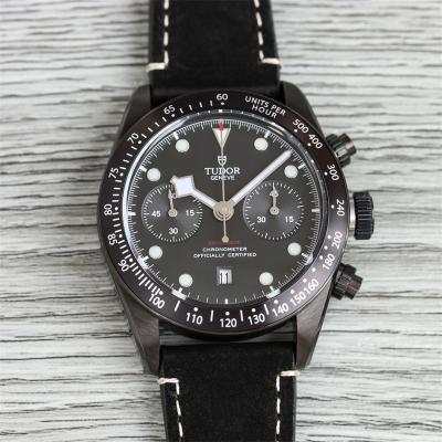 M79360DK BLACK BAY CHRONO Automatic Chronograph Mens Watch TWF All Black Steel Dial Leather Strap Super Clone