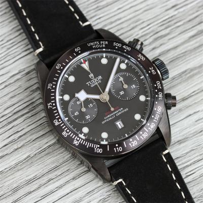 M79360DK BLACK BAY CHRONO Automatic Chronograph Mens Watch TWF All Black Steel Dial Leather Strap Super Clone