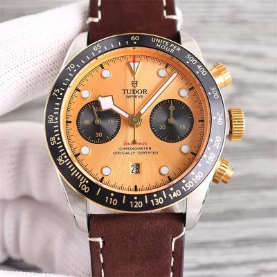 M79363N BLACK BAY CHRONO Automatic Chronograph Mens Watch TWF Two Tone Gold Dial Brown Leather Strap Super Clone