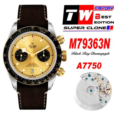 M79363N BLACK BAY CHRONO Automatic Chronograph Mens Watch TWF Two Tone Gold Dial Brown Leather Strap Super Clone