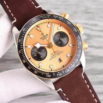 M79363N BLACK BAY CHRONO Automatic Chronograph Mens Watch TWF Two Tone Gold Dial Brown Leather Strap Super Clone