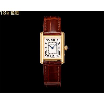 W1529856 Tank Louis S Wrapped Yellow Gold 22mm Swiss Quartz Womens Watch DRF Best Edition White Dial Brown Croc Leather