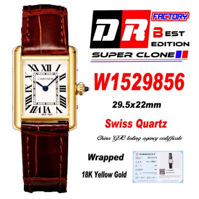 W1529856 Tank Louis S Wrapped Yellow Gold 22mm Swiss Quartz Womens Watch DRF Best Edition White Dial Brown Croc Leather