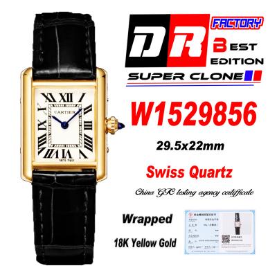 W1529856 Tank Louis S Wrapped Yellow Gold 22mm Swiss Quartz Womens Watch DRF Best Edition White Dial Black Croc Leather