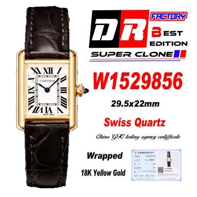 W1529856 Tank Louis S Wrapped Yellow Gold 22mm Swiss Quartz Womens Watch DRF Best Edition White Dial Gray Croc Leather