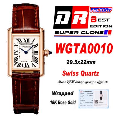 WGTA0010 Tank Louis S Wrapped Rose Gold 22mm Swiss Quartz Womens Watch DRF Best Edition White Dial Brown Croc Leather