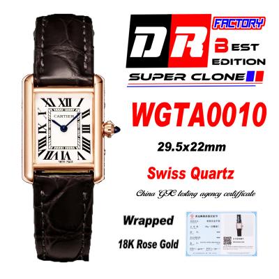 WGTA0010 Tank Louis S Wrapped Rose Gold 22mm Swiss Quartz Womens Watch DRF Best Edition White Dial Gray Croc Leather