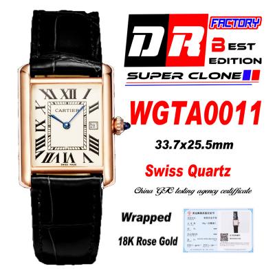 WGTA0011 Tank Louis L Wrapped Rose Gold 25.5mm Swiss Quartz Unisex Watch DRF Best Edition White Dial Black Croc Leather