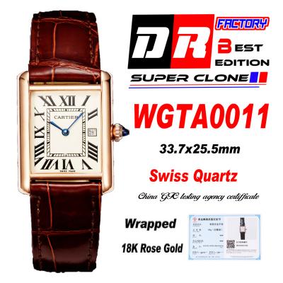 WGTA0011 Tank Louis L Wrapped Rose Gold 25.5mm Swiss Quartz Unisex Watch DRF Best Edition White Dial Brown Croc Leather