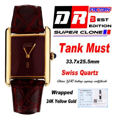 Vintage Tank Must L Wrapped 24K Yellow Gold 25.5mm...