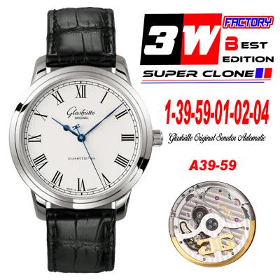 Senator Excellence A36-01 Automatic Mens Watch 3WF 1-39-59-01-02-04 White Dial Roman Black Leather Best Edition