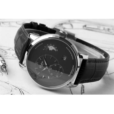 PanoMaticLunar MoonPhase A93-02 Automatic Mens Watch 1-90-02-43-32-05 AIF Steel Black Dial Leather  Best Edition