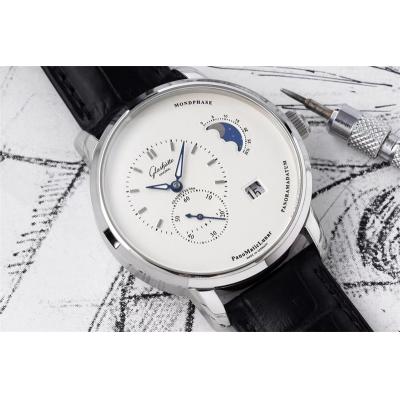 PanoMaticLunar MoonPhase A93-02 Automatic Mens Watch 1-90-02-42-32-61 AIF Steel White Dial Black Leather Best Edition