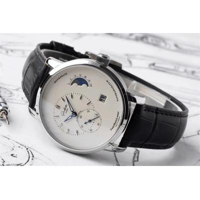 PanoMaticLunar MoonPhase A93-02 Automatic Mens Watch 1-90-02-42-32-61 AIF Steel White Dial Black Leather Best Edition