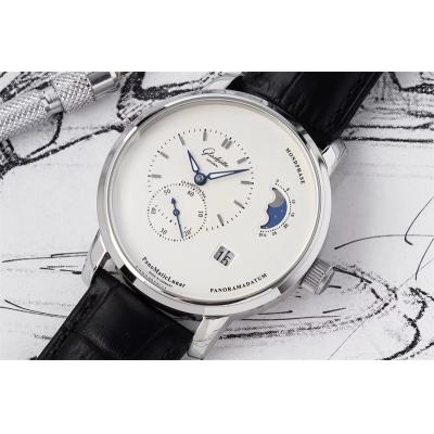 PanoMaticLunar MoonPhase A93-02 Automatic Mens Watch 1-90-02-42-32-61 AIF Steel White Dial Black Leather Best Edition