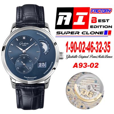 PanoMaticLunar MoonPhase A93-02 Automatic Mens Watch 1-90-02-46-32-35 AIF Steel Blue Dial Leather Best Edition