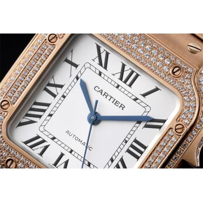 Santos WJSA0009 M9015 Automatic Ladies Watch Best Edition BVF Medium 35mm Diamonds Case RG White Dial SS Bracelet