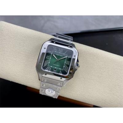 Santos WSSA0062 M9015 Automatic Mens Watch Best Edition BVF Large 39.8mm Green Dial SS Bracelet