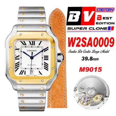 Santos W2SA0009 M9015 Automatic Mens Watch Best Edition BVF Large 39.8mm Two Tone YG White Dial SS Bracelet