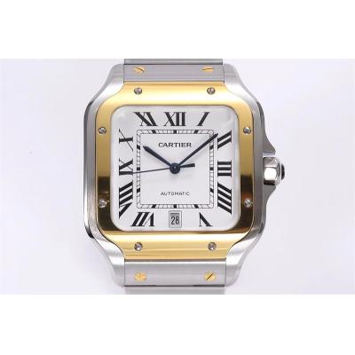 Santos W2SA0009 M9015 Automatic Mens Watch Best Edition BVF Large 39.8mm Two Tone YG White Dial SS Bracelet