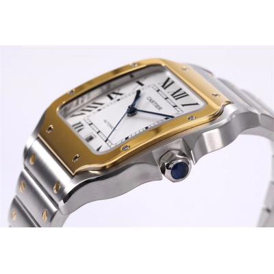 Santos W2SA0009 M9015 Automatic Mens Watch Best Edition BVF Large 39.8mm Two Tone YG White Dial SS Bracelet