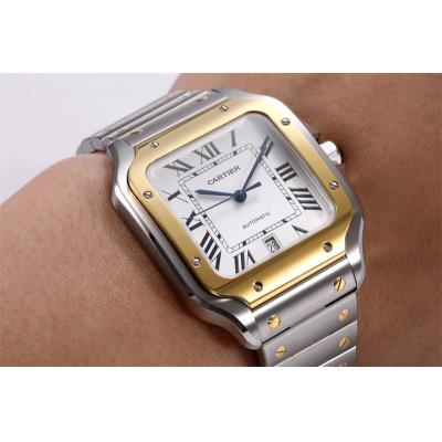 Santos W2SA0009 M9015 Automatic Mens Watch Best Edition BVF Large 39.8mm Two Tone YG White Dial SS Bracelet