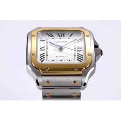 Santos W2SA0009 M9015 Automatic Mens Watch Best Edition BVF Large 39.8mm Two Tone YG White Dial SS Bracelet