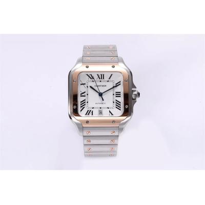 Santos W2SA0009 M9015 Automatic Mens Watch Best Edition BVF Large 39.8mm Two Tone RG White Dial SS Bracelet