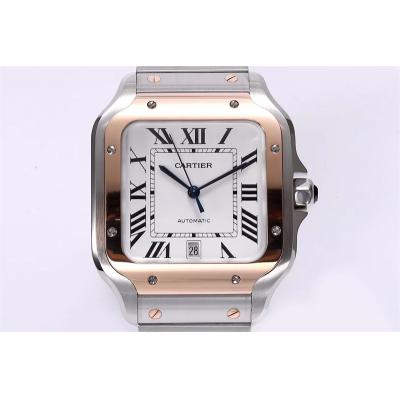 Santos W2SA0009 M9015 Automatic Mens Watch Best Edition BVF Large 39.8mm Two Tone RG White Dial SS Bracelet