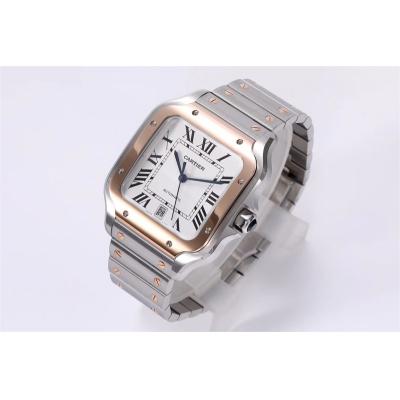 Santos W2SA0009 M9015 Automatic Mens Watch Best Edition BVF Large 39.8mm Two Tone RG White Dial SS Bracelet