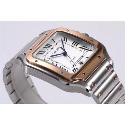 Santos W2SA0009 M9015 Automatic Mens Watch Best Edition BVF Large 39.8mm Two Tone RG White Dial SS Bracelet