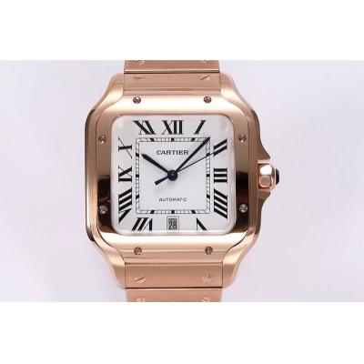 Santos WGSA0018 M9015 Automatic Mens Watch Best Edition BVF Large 39.8mm Rose Gold White Dial SS Bracelet