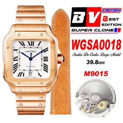 Santos WGSA0018 M9015 Automatic Mens Watch Best Edition BVF Large 39.8mm Rose Gold White Dial SS Bracelet